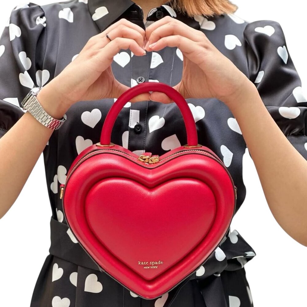 NEW Kate Spade Pitter Patter 3D Heart Crossbody Leather Satchel Perfect Cherry!